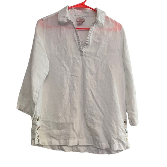 St. TROPEZ Linen White Blouse Top size Small - Picture 1 of 9